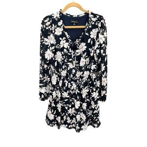 Fortune + Ivy Women's Sz PM Black Floral Tie Neck Balloon Knee Length Dress